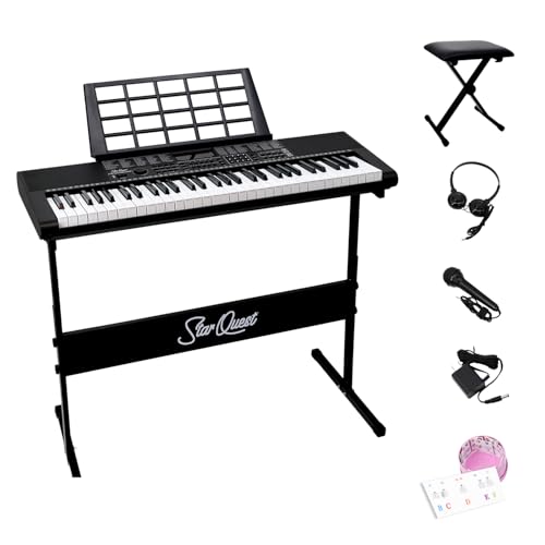 StarQuest 61 Key Portable Electronic Keyboard Piano Kit – Digital Piano for Beginners and Experienced Musicians, With Stand, Bench, Headphones, & Microphone