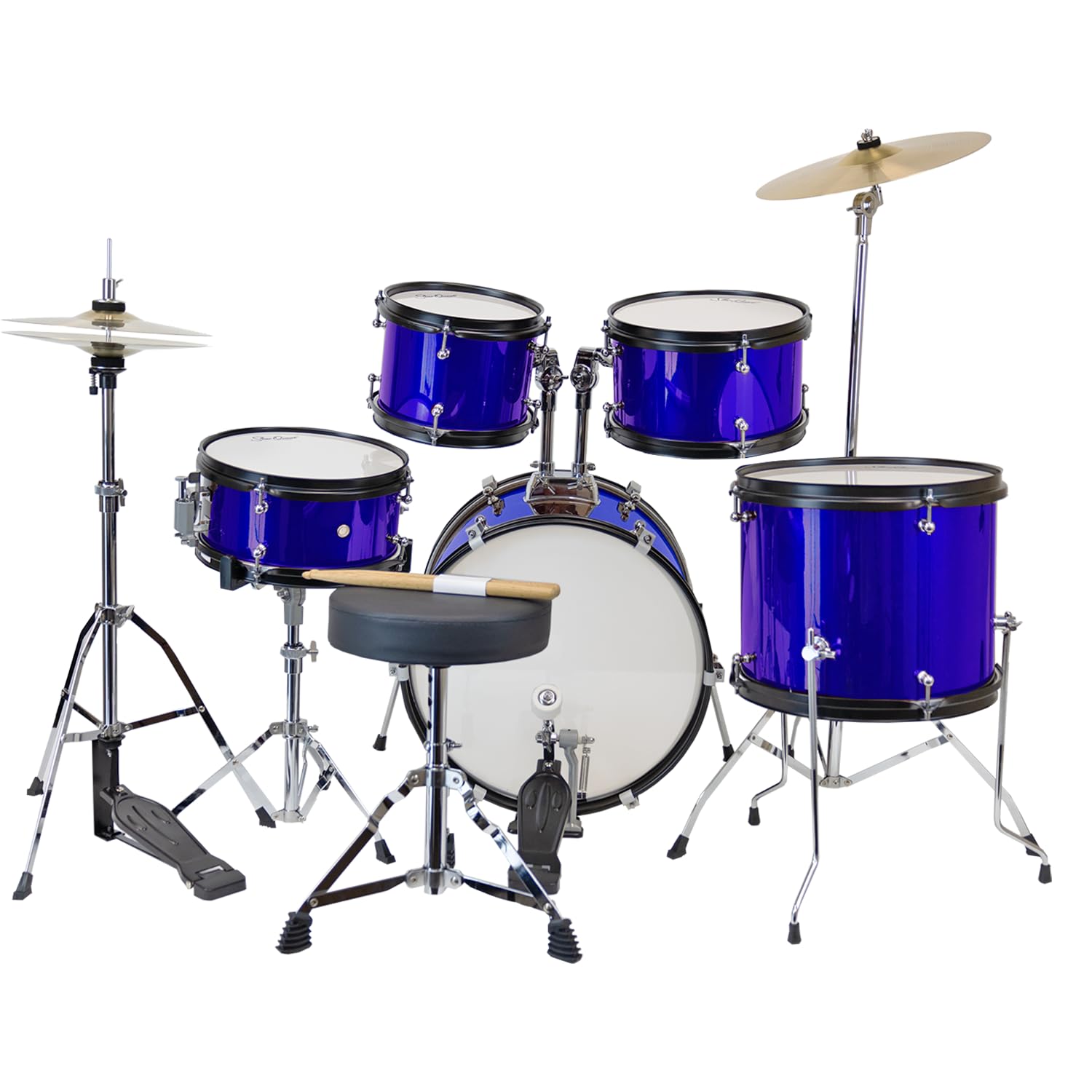 StarQuest SQ-DS-JR5-MBL Junior 5-Piece Drum Set – Premium Metallic Blue Finish – Perfect for Young Drummers and Beginners, High Quality