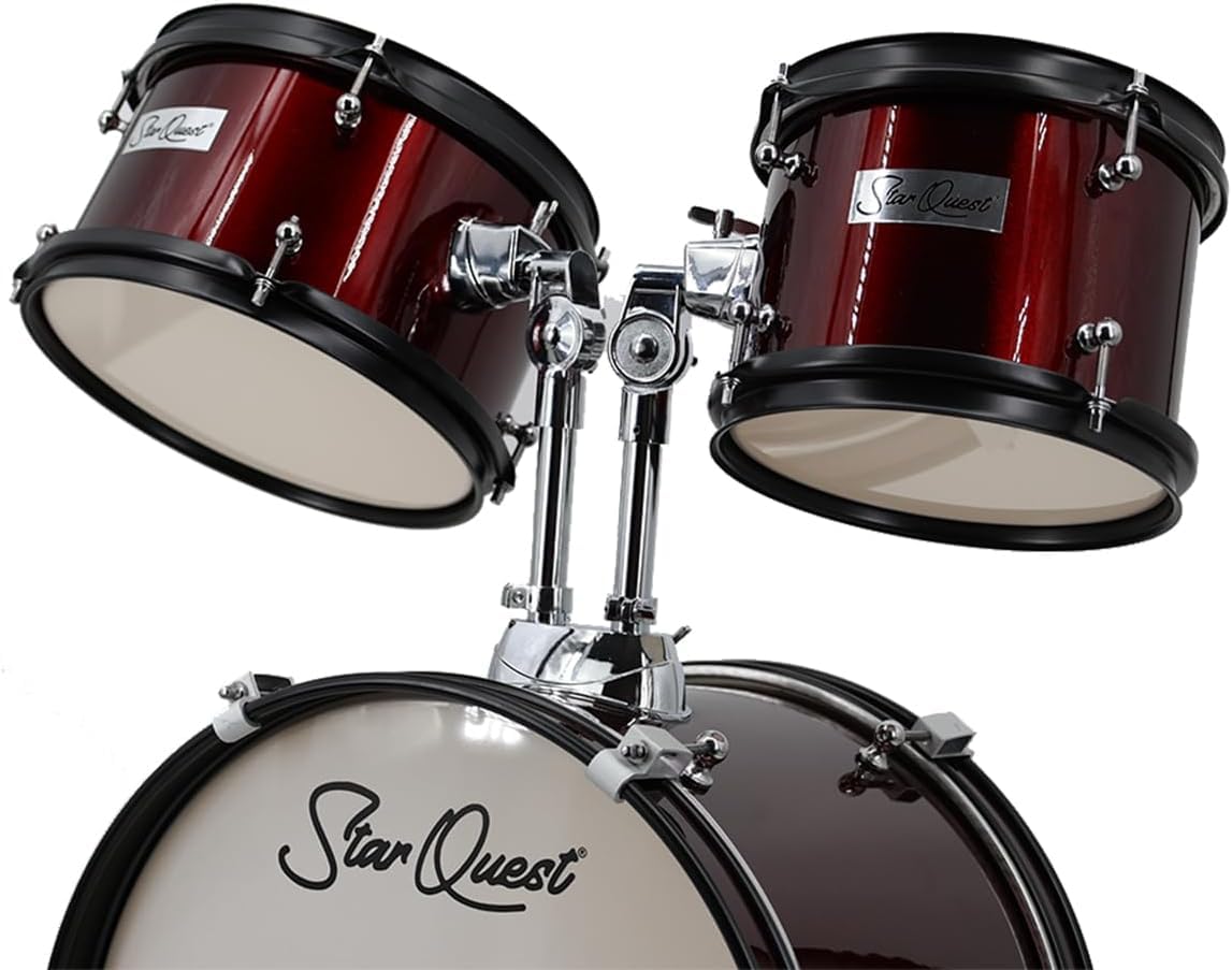 StarQuest SQ-DS-JR3-MWR Junior 3-Piece Drum Set – Premium Metallic Wine Red Finish – Perfect for Young Drummers and Beginners, High Quality