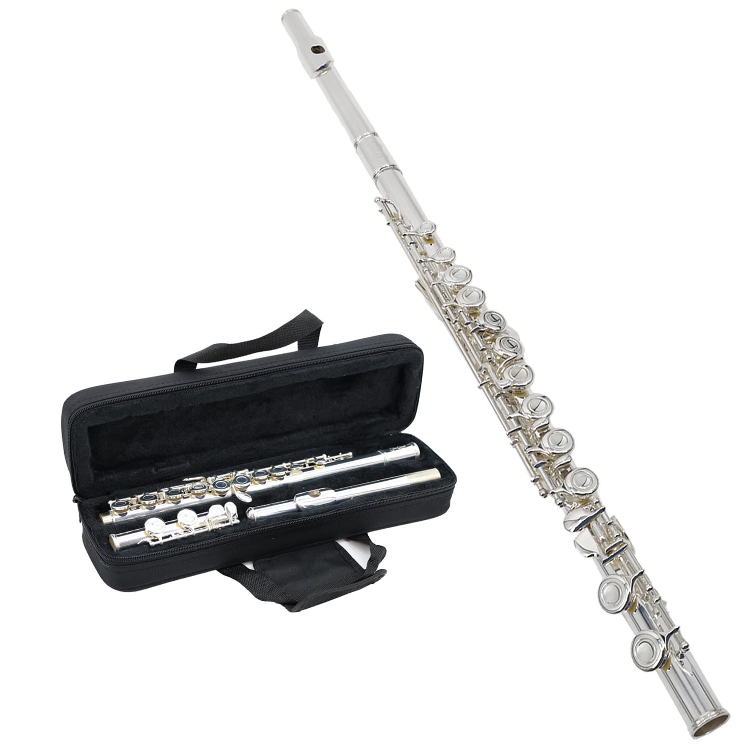 StarQuest SQ-FL250 Silver-Plated Closed-Hole C Flute - Premium Quality Instrument for Beginners and Experienced Musicians. Includes hard Protective Case