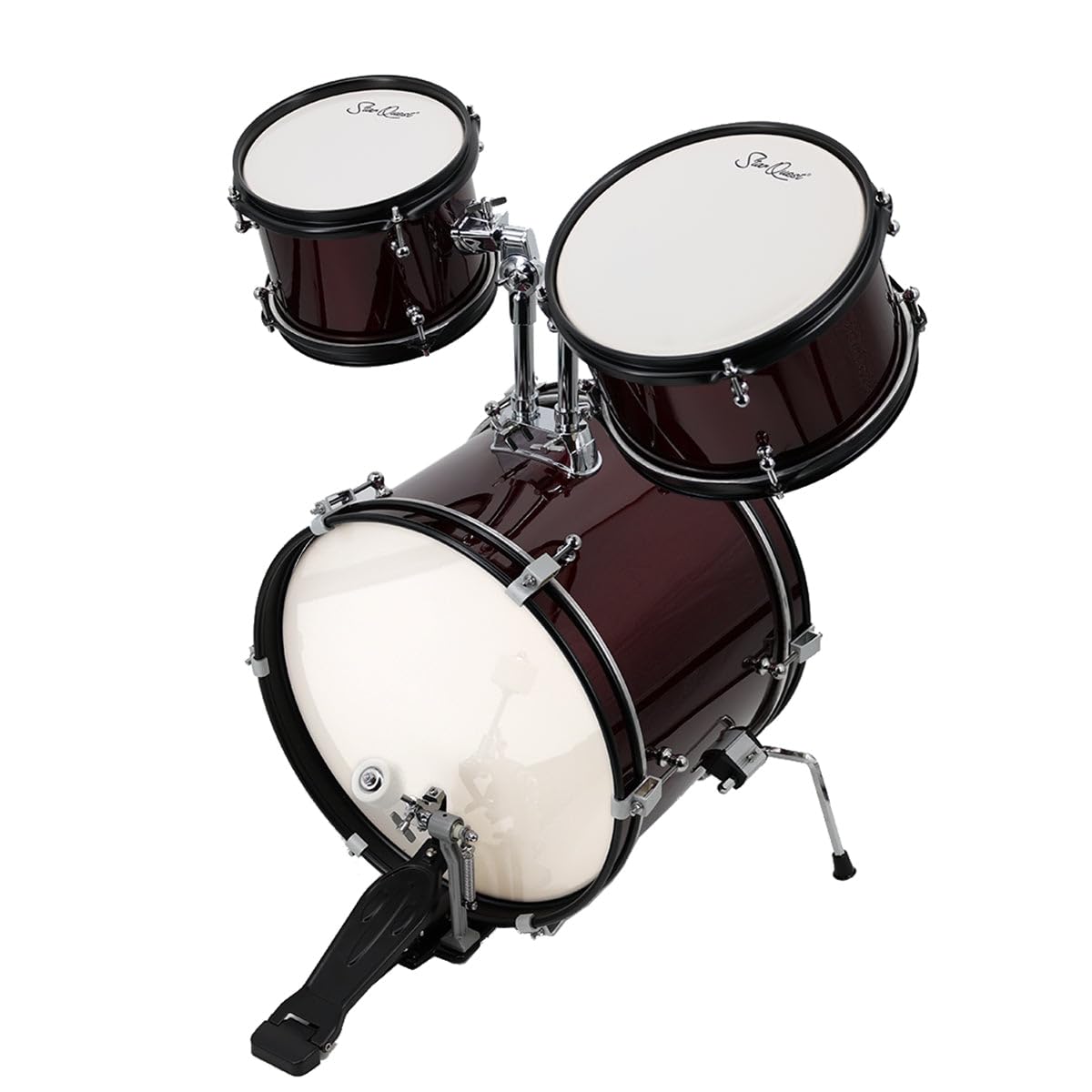 StarQuest SQ-DS-JR5-MWR Junior 5-Piece Drum Set – Metallic Wine Red Finish – Perfect for Young Drummers and Beginners, High Quality