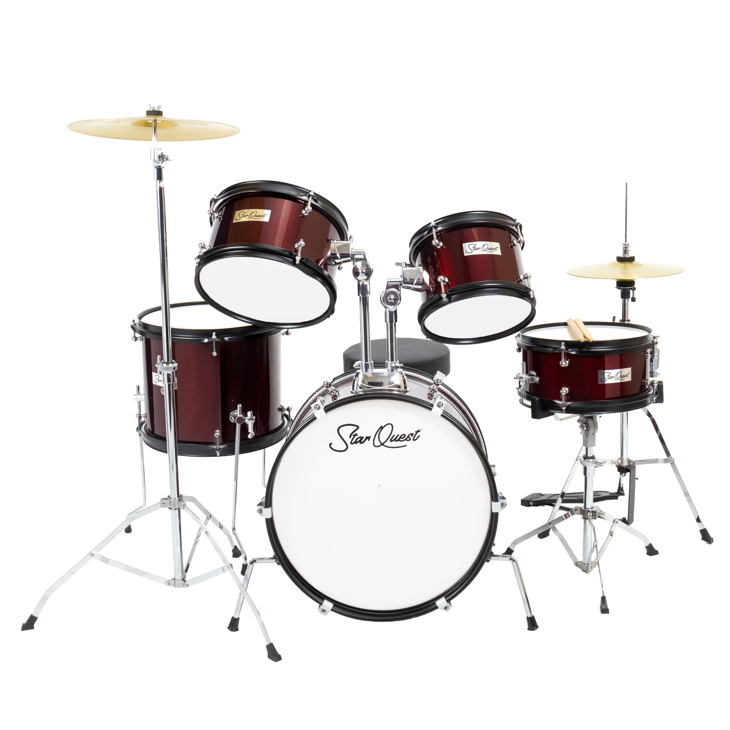 StarQuest Junior 5-Piece Drum Set | Premium Metallic Wine Red