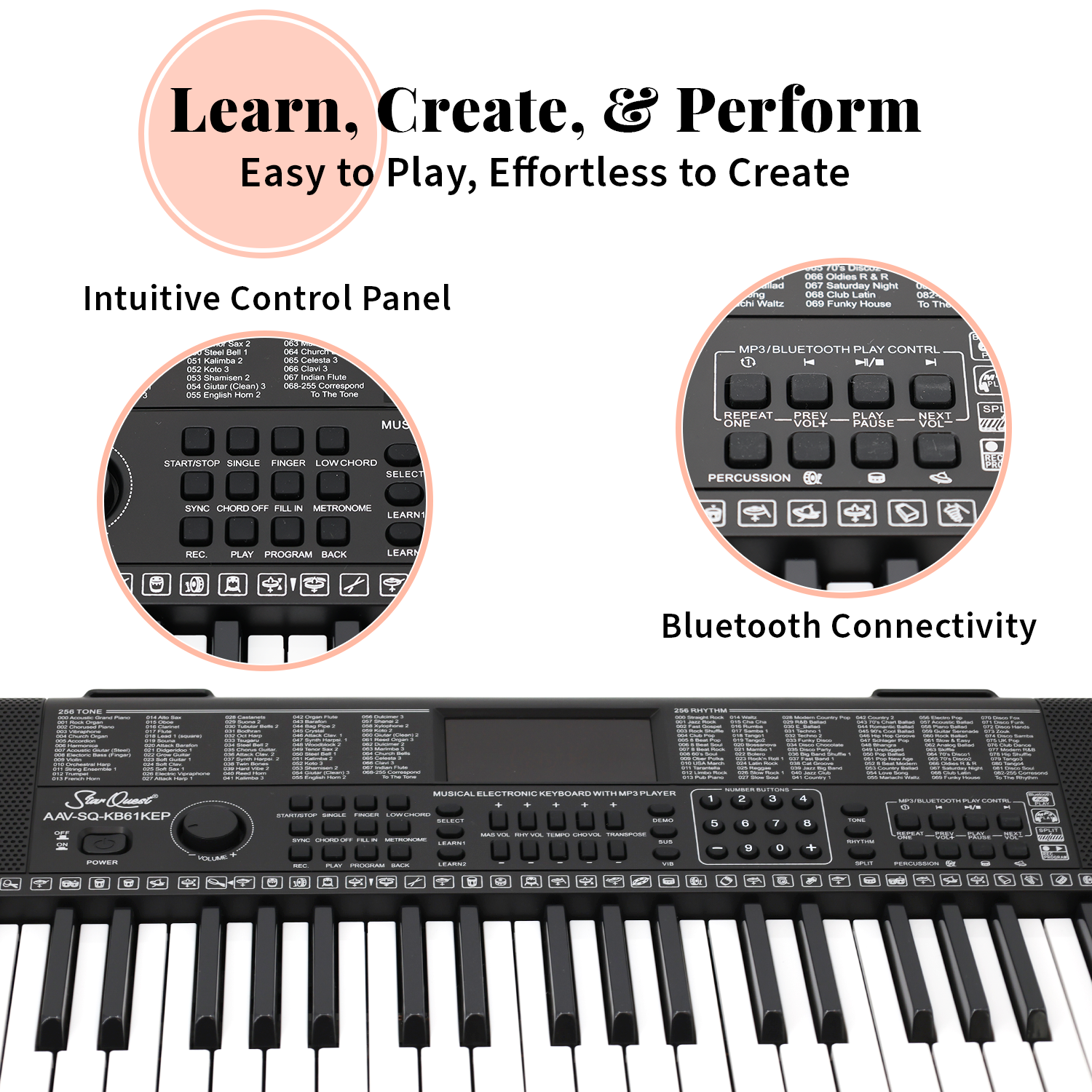StarQuest 61 Key Portable Electronic Keyboard Piano Kit – Digital Piano for Beginners and Experienced Musicians, With Stand, Bench, Headphones, & Microphone