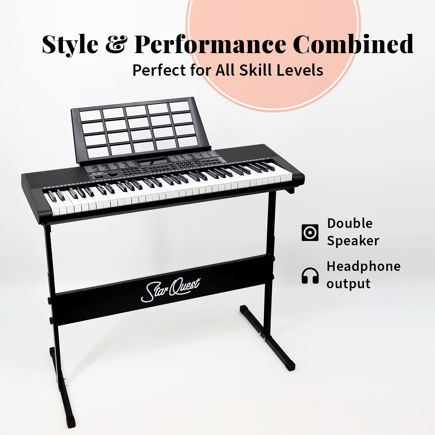 StarQuest 61 Key Portable Electronic Keyboard Piano Kit – Digital Piano for Beginners and Experienced Musicians, With Stand, Bench, Headphones, & Microphone