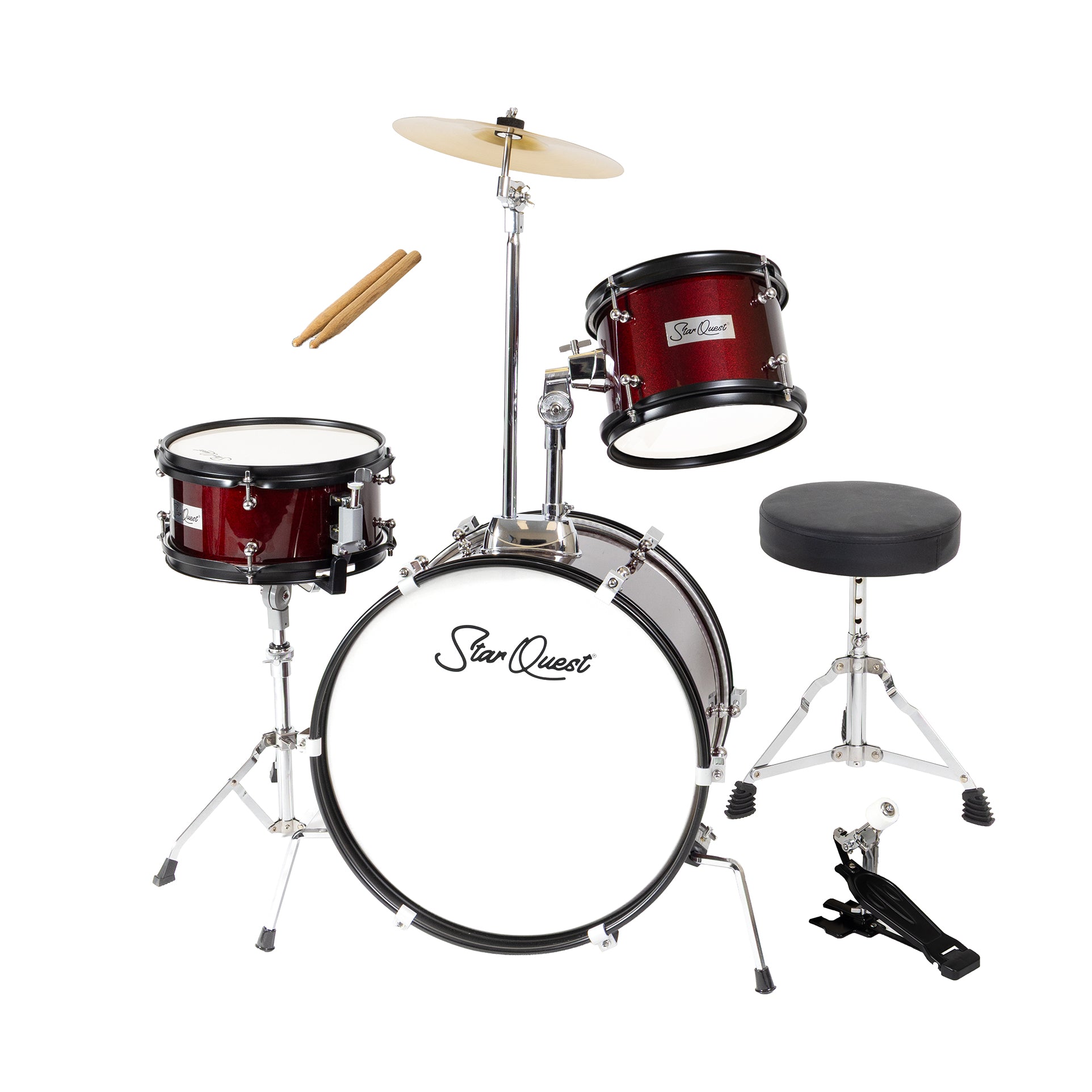 StarQuest Junior 3-Piece Drum Set | Premium Metallic Wine Red Finish