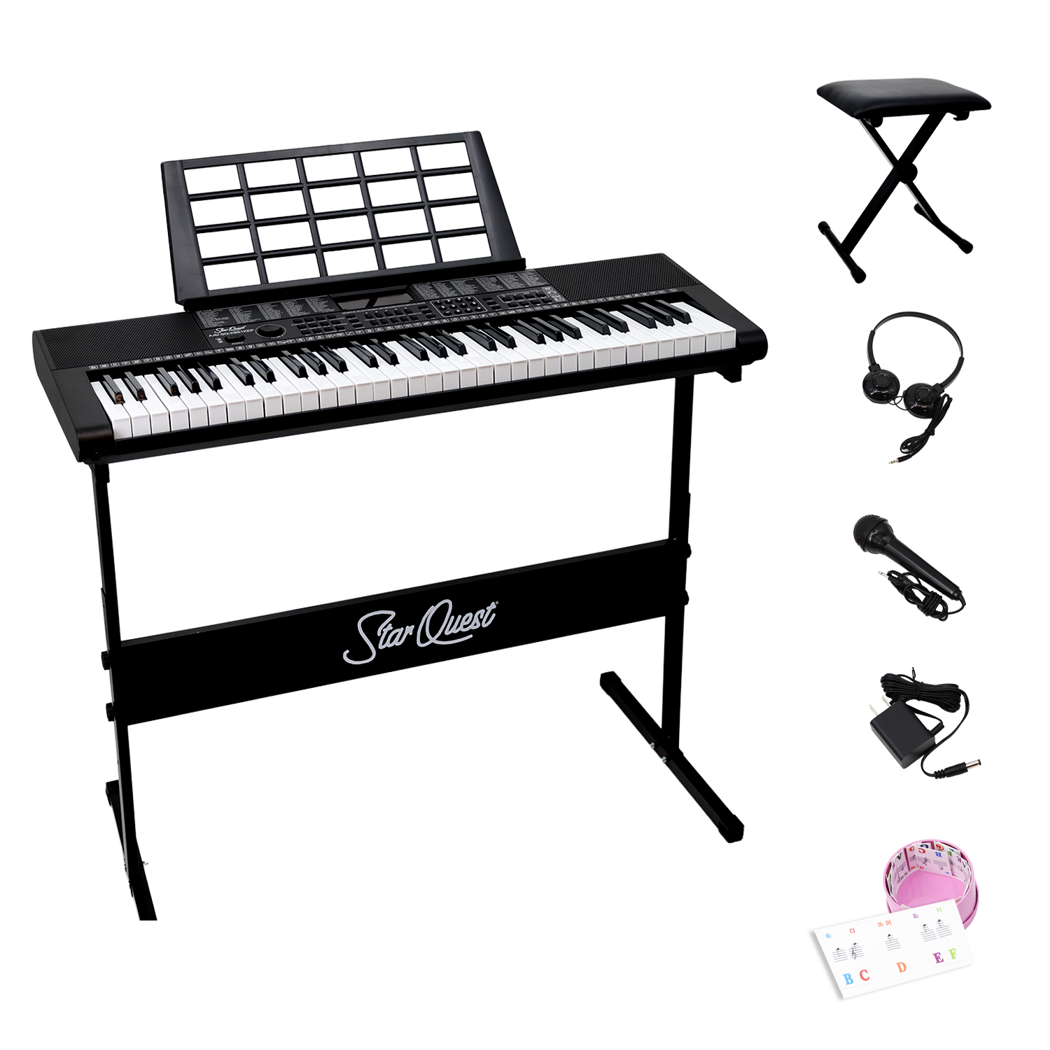 StarQuest 61 Key Portable Electronic Keyboard Piano Kit – Digital Piano for Beginners and Experienced Musicians, With Stand, Bench, Headphones, & Microphone