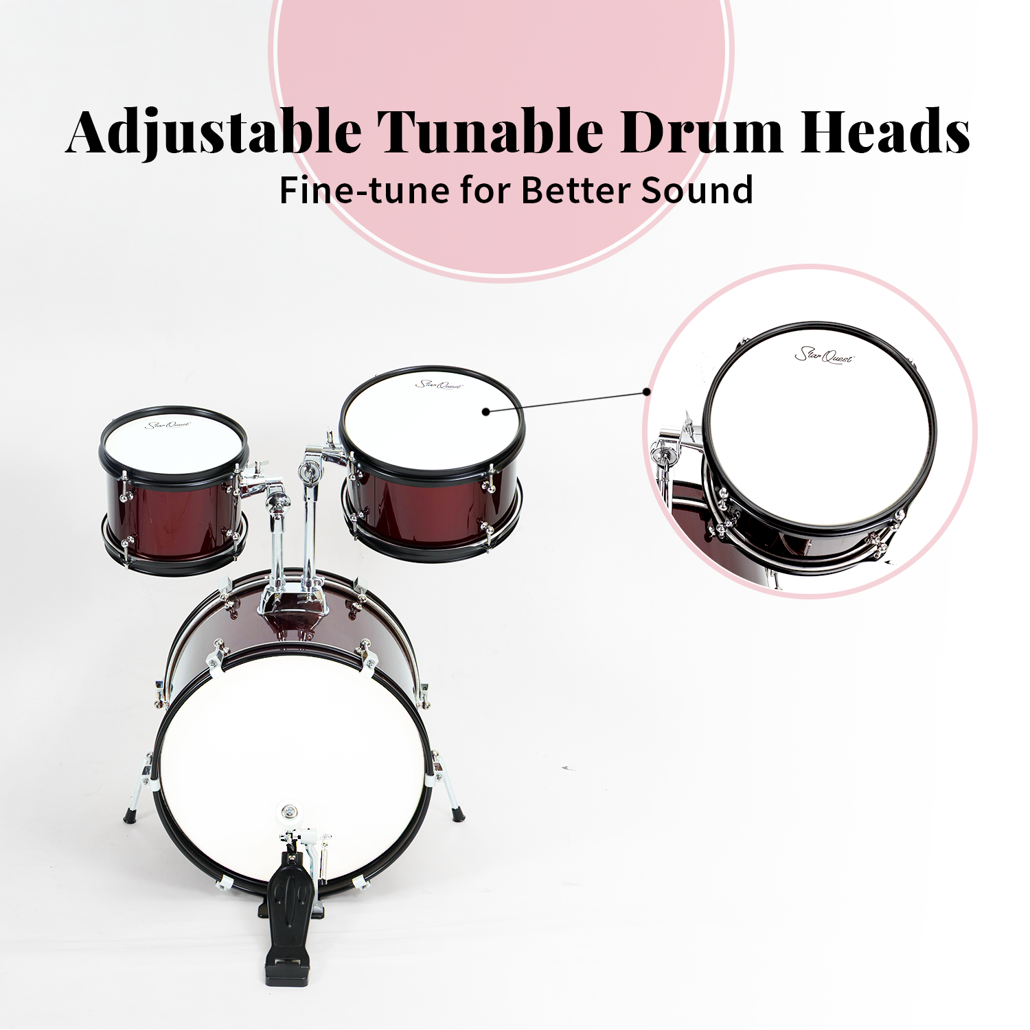 StarQuest Junior 5-Piece Drum Set | Premium Metallic Wine Red