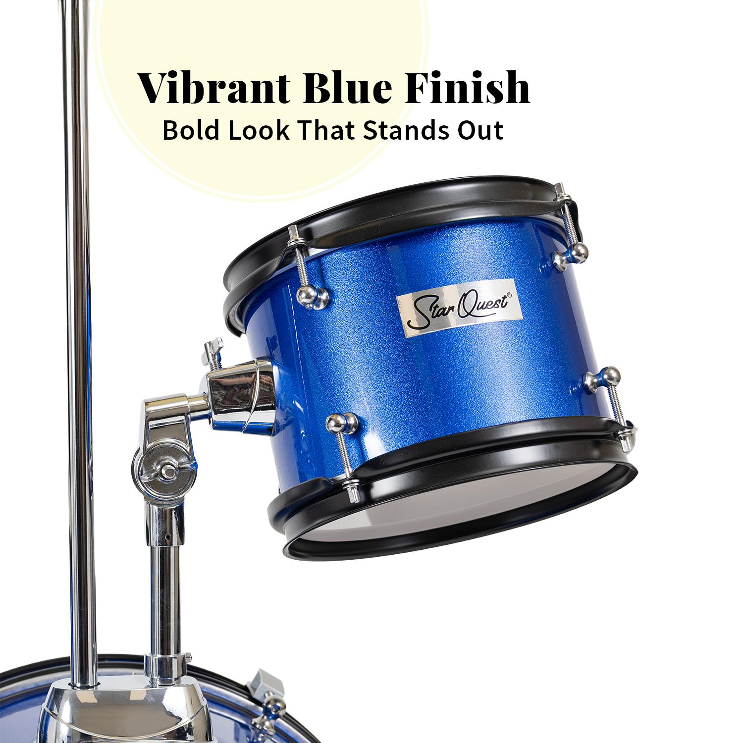 StarQuest Junior 3-Piece Drum Set – Premium Metallic Blue Finish with Bass, Snare, Tom and Crash Cymbal – Perfect for Junior Drummers and Beginners
