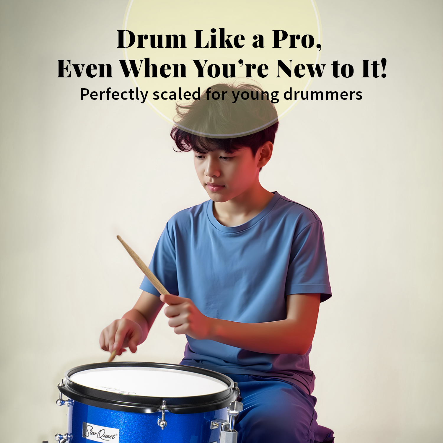 StarQuest Junior 3-Piece Drum Set – Premium Metallic Blue Finish with Bass, Snare, Tom and Crash Cymbal – Perfect for Junior Drummers and Beginners