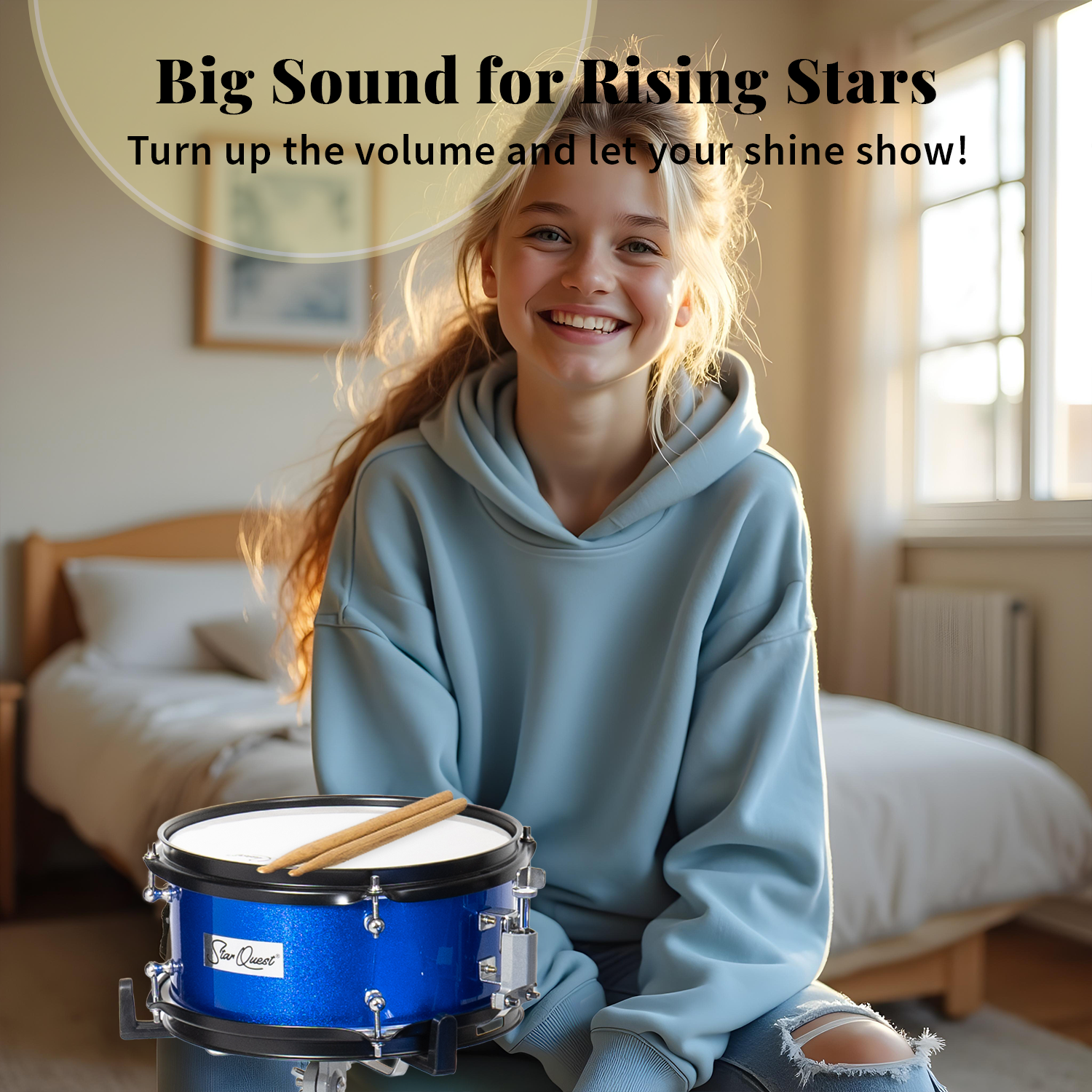 StarQuest Junior 3-Piece Drum Set – Premium Metallic Blue Finish with Bass, Snare, Tom and Crash Cymbal – Perfect for Junior Drummers and Beginners
