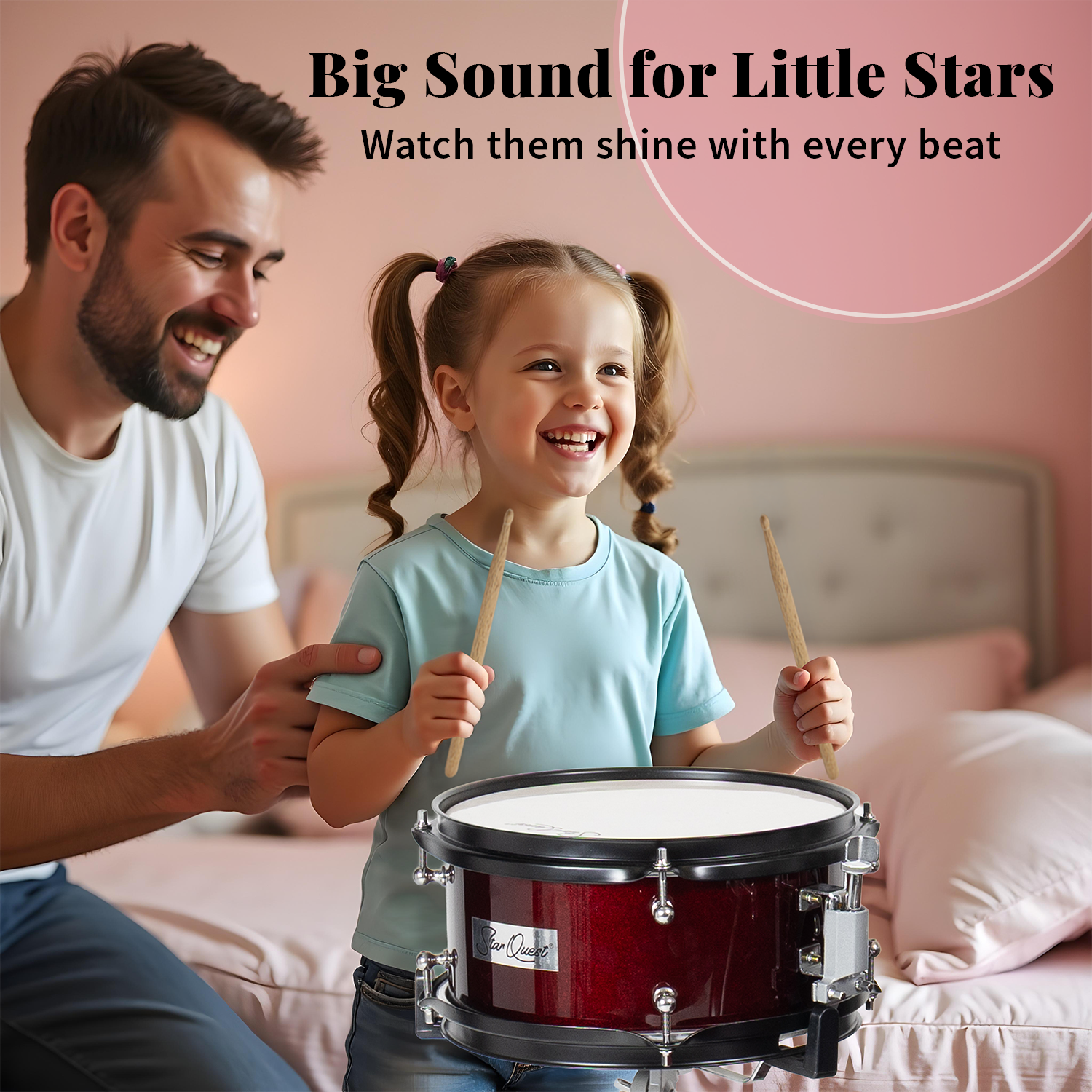 StarQuest Junior 3-Piece Drum Set, Metallic Wine Red Finish with Bass, Snare, Tom and Crash Cymbal, Perfect for Young Drummers and Beginners