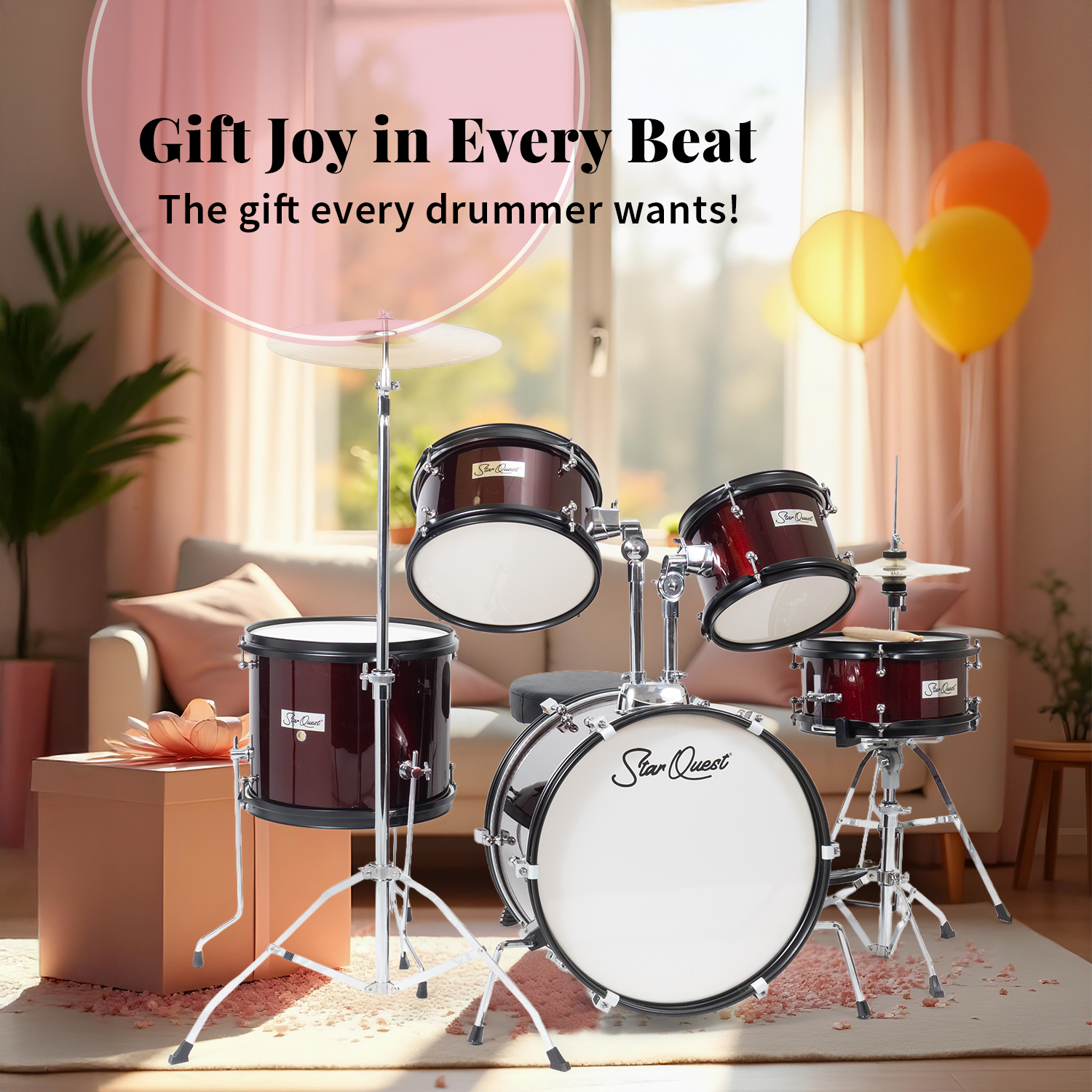 StarQuest Junior 5-Piece Drum Set | Premium Metallic Wine Red