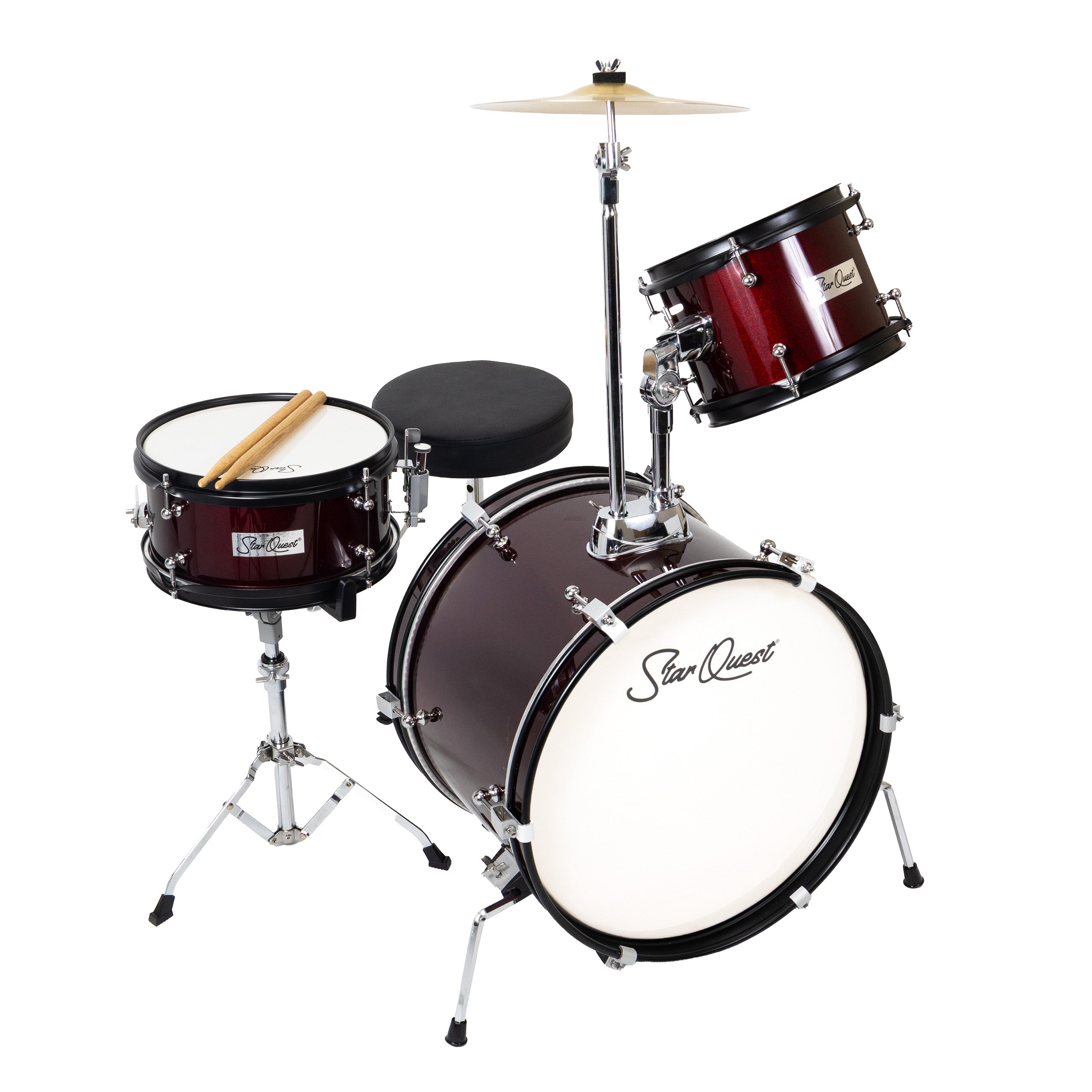 StarQuest Junior 3-Piece Drum Set | Premium Metallic Wine Red Finish