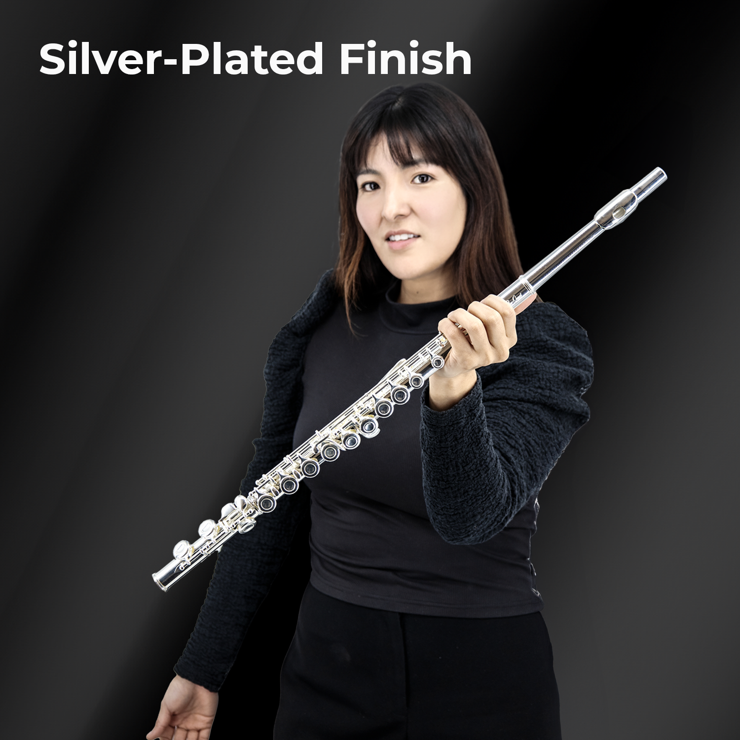 StarQuest Silver-Plated Closed-Hole C Flute Premium Quality Beginners and Experienced Musicians. Includes Protective Case, Cleaning Rod and Gloves