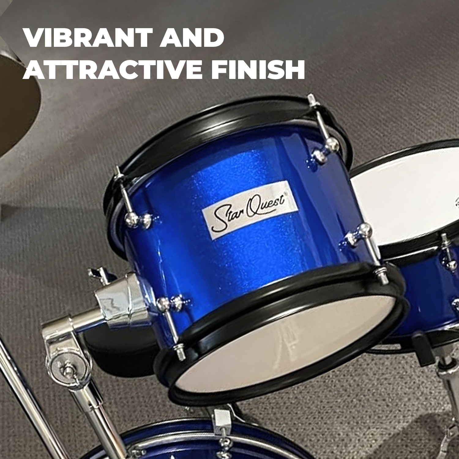 StarQuest Junior 3-Piece Drum Set, Metallic Blue Finish with Bass, Snare, Tom and Crash Cymbal, Perfect for Young Drummers and Beginners