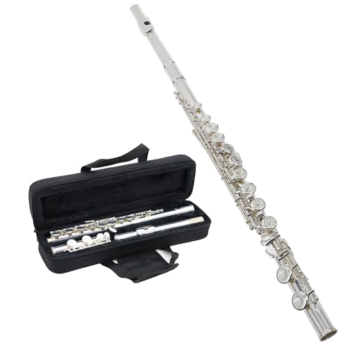 StarQuest Silver-Plated Closed-Hole C Flute Premium Quality Beginners and Experienced Musicians. Includes Protective Case, Cleaning Rod and Gloves