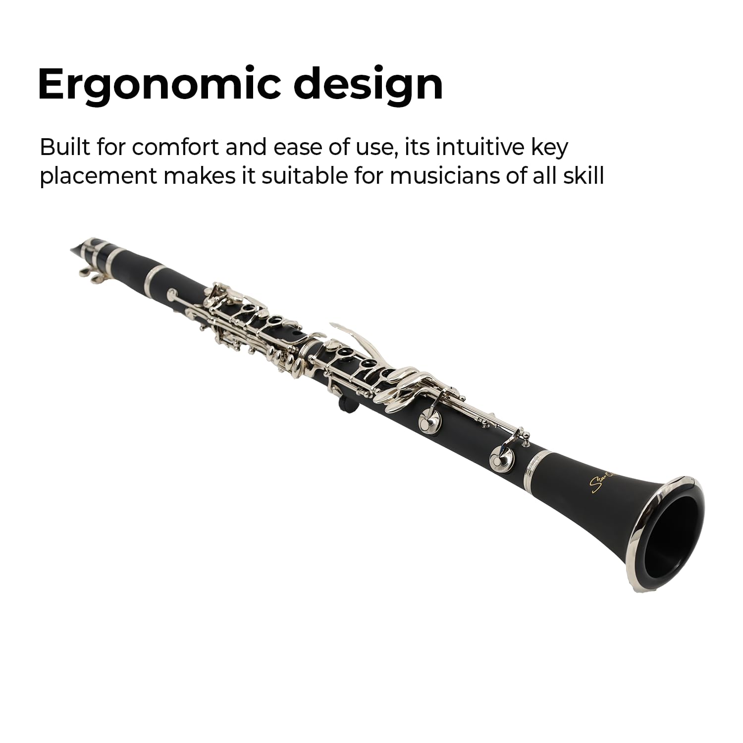 StarQuest Bb Clarinet Durable ABS Body with 17 Nickel-Plated Keys, Ideal for Beginners to Experienced Musicians, Hardened Case and Reed Included