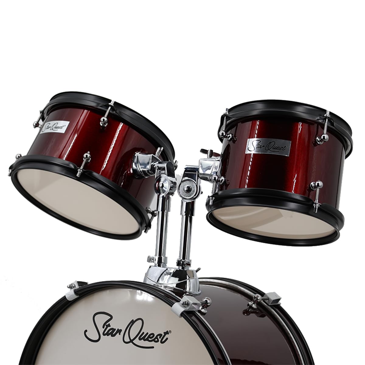 StarQuest Junior 3-Piece Drum Set, Metallic Wine Red Finish with Bass, Snare, Tom and Crash Cymbal, Perfect for Young Drummers and Beginners