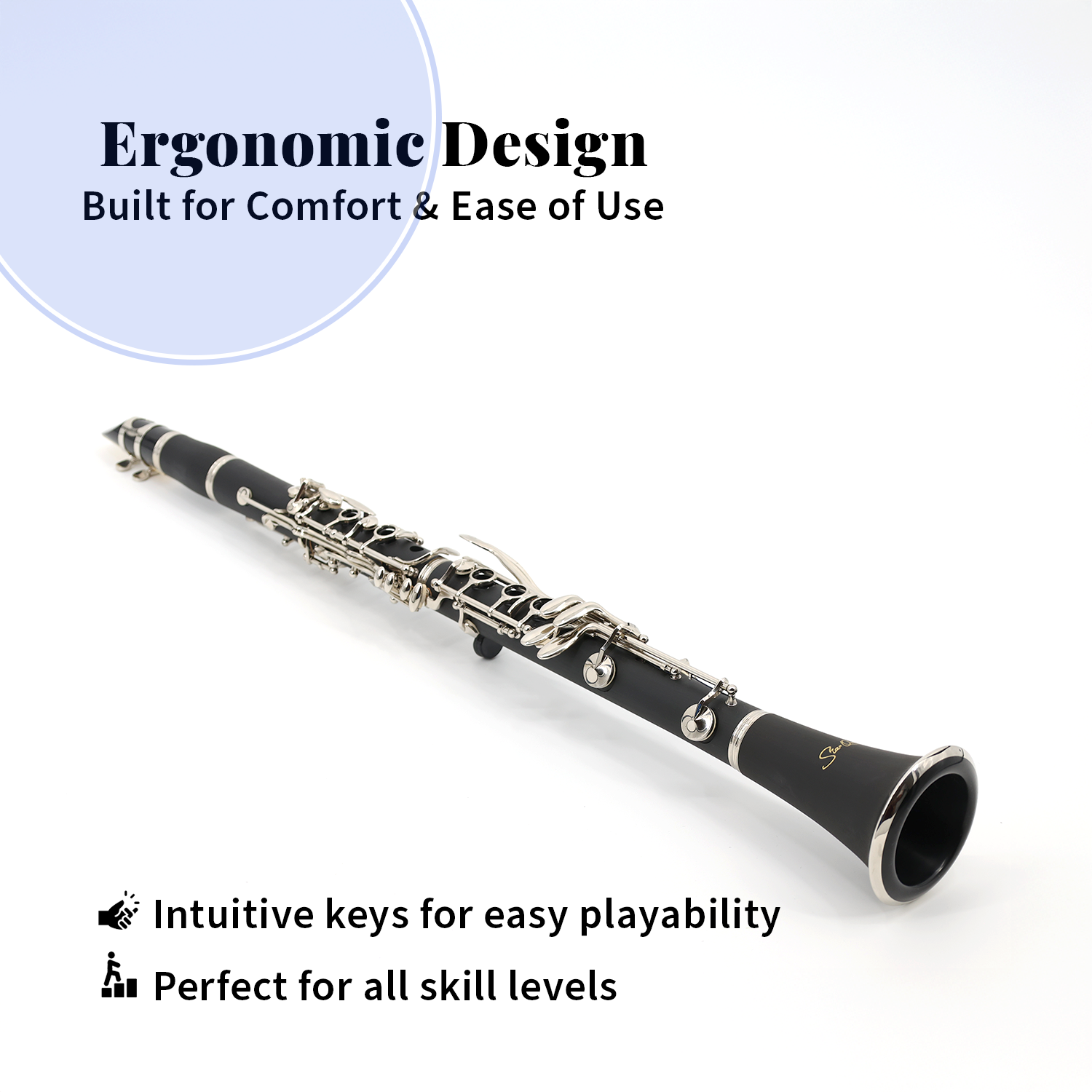 StarQuest Bb Clarinet Durable ABS Body with 17 Nickel-Plated Keys, Ideal for Beginners to Experienced Musicians, Hardened Case and Reed Included