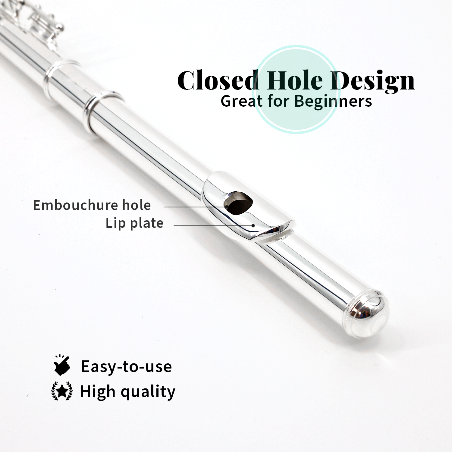 StarQuest Silver-Plated Closed-Hole C Flute Premium Quality Beginners and Experienced Musicians. Includes Protective Case, Cleaning Rod and Gloves