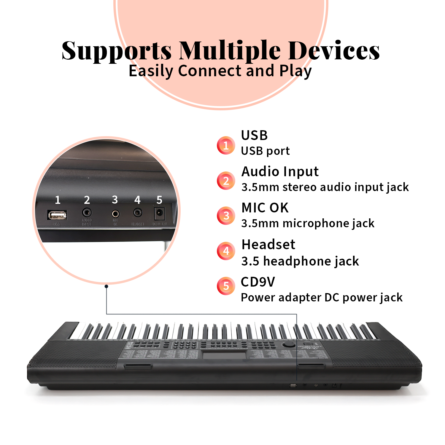 StarQuest 61 Key Portable Electronic Keyboard Piano Kit – Digital Piano for Beginners and Experienced Musicians, With Stand, Bench, Earphones, Pedal, Stickers