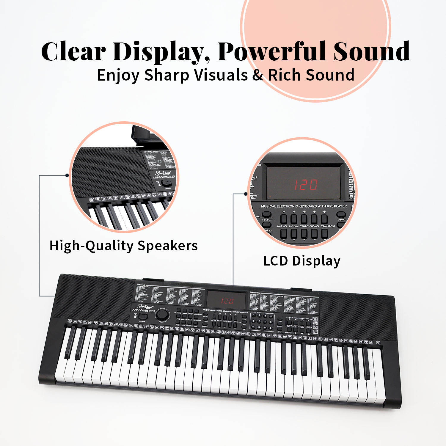 StarQuest 61 Key Portable Electronic Keyboard Piano Kit – Digital Piano for Beginners and Experienced Musicians, With Stand, Bench, Earphones, Pedal, Stickers