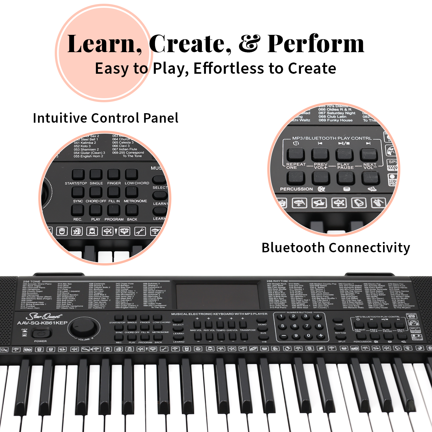 StarQuest 61 Key Portable Electronic Keyboard Piano Kit – Digital Piano for Beginners and Experienced Musicians, With Stand, Bench, Earphones, Pedal, Stickers